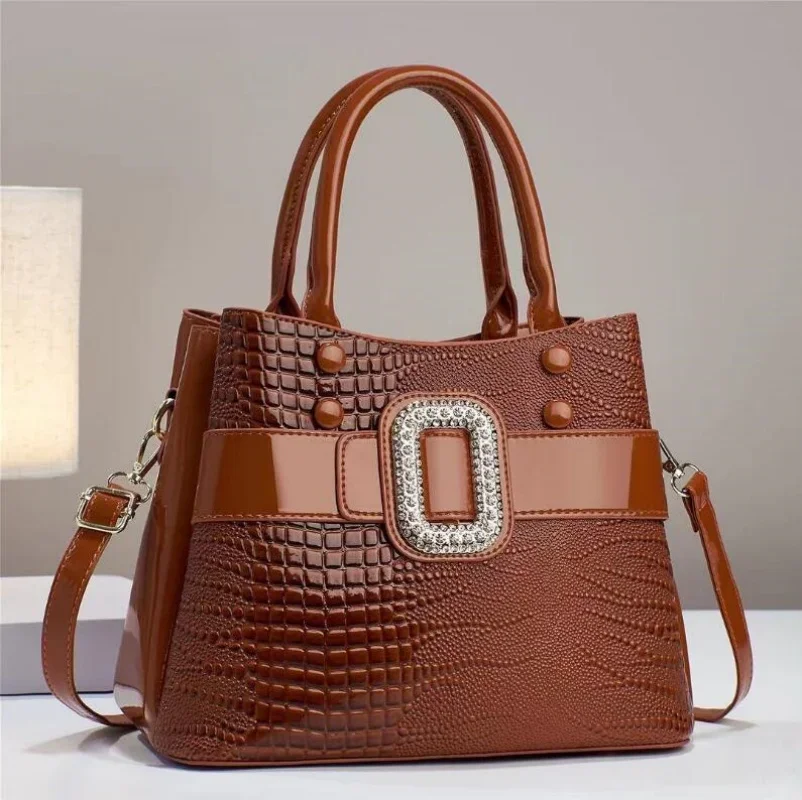 

Spliced Bright Leather Large Capacity Women Handbag High Quality Lady One Shoulder Diagonal Straddle Bag New Direct Selling Bag