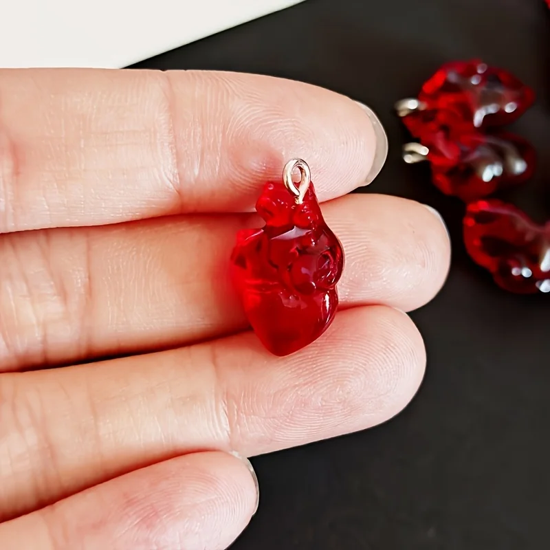6 Stück Gothic Vintage Blutrote Herz-Harzanhänger DIY Schmuckherstellung Zubehör für Charms Handarbeitsbedarf – Detail 6