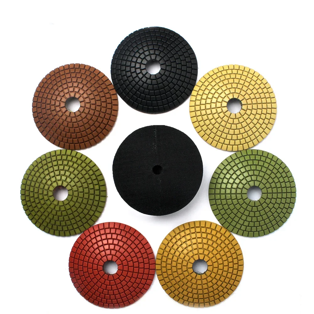 3 "4" diamante convexo almofada de polimento 8 pces polimento kit para pedra ogee borda tigela tipo arco lixar disco de polimento com borracha backer