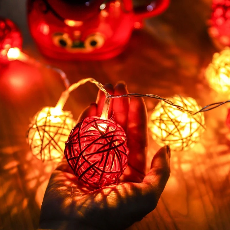 Creative Hollow-Out Lamp Indoor Handmade Seven-Color Rattan Ball Lamp String Courtyard Home Decoration Led Star Lights