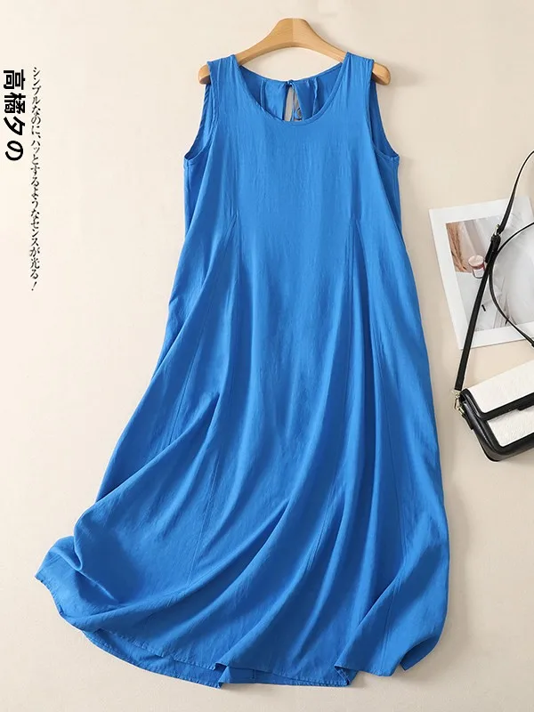 Chic Large Size Sleeveless Midi Dress Women's Summer Fashionable Overhead Dress Commute Style Loose Fit A-Line Skirt
