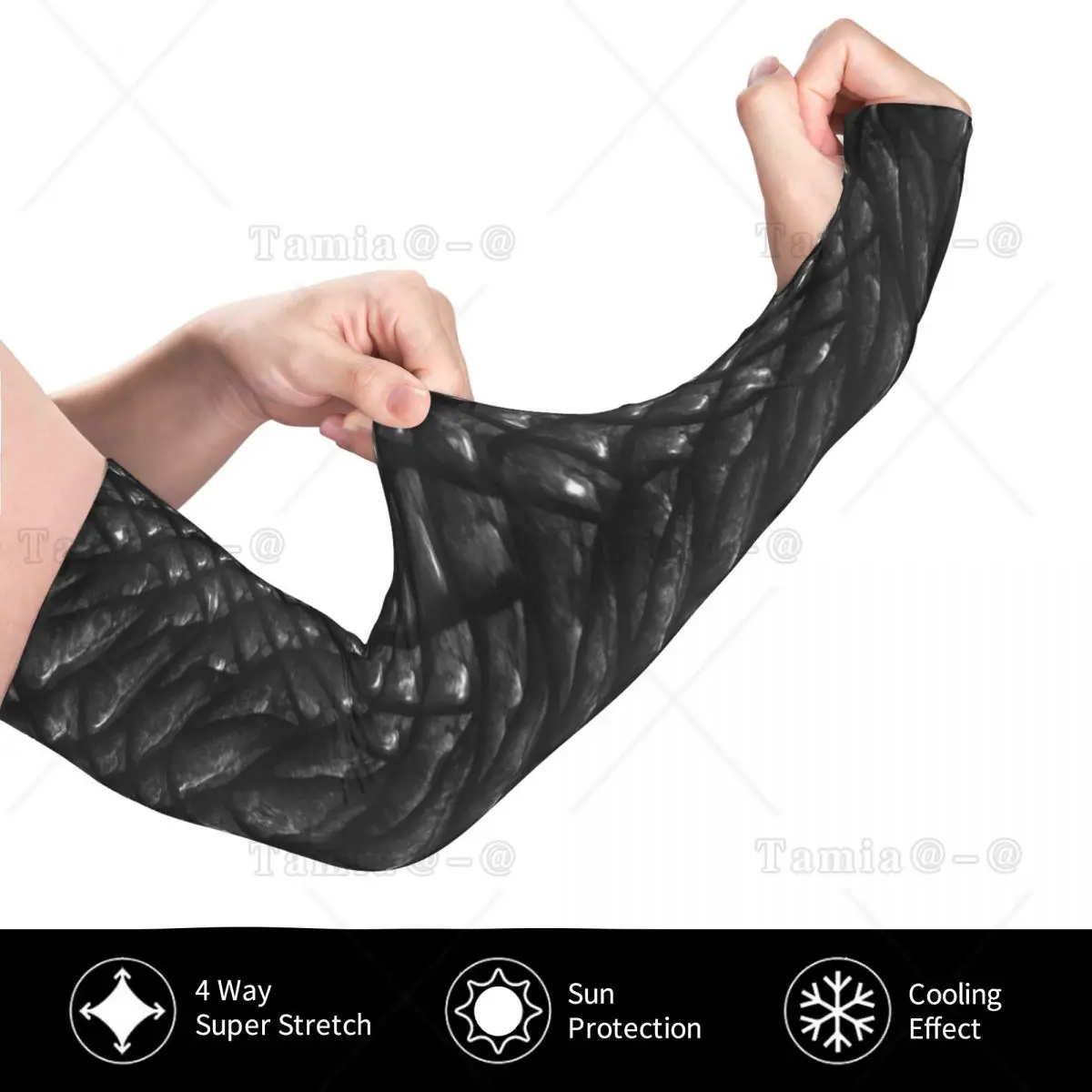 Lengan Pendingin Sisik Naga Hitam Lengan Olahraga Perlindungan UV Luar Ruangan
