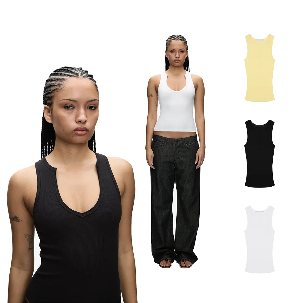Tank Summer Slim-Fit Sleeveless Top, Vintage Frayed V-Neck Vest, Versatile Sleeveless Top for Layering or Wearing Alone in Summer, Unique Design Ribbed Vest