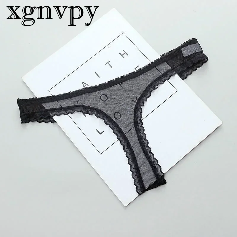 xgnvpy Sexy Transparent Thong Panties Women\'s Lace See Through Crotch Mesh Low-rise Underwear Seamless Briefs Sheer Lingerie