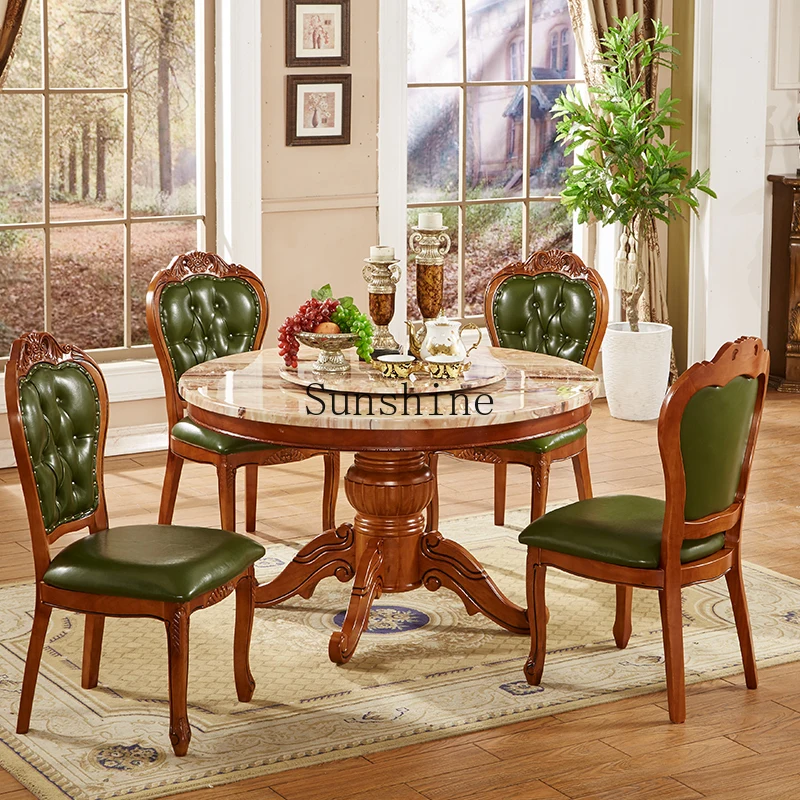 

Европейский обеденный стол и стул, комбинация из массива дерева, резьба по цветку, элитный ретро-стиль