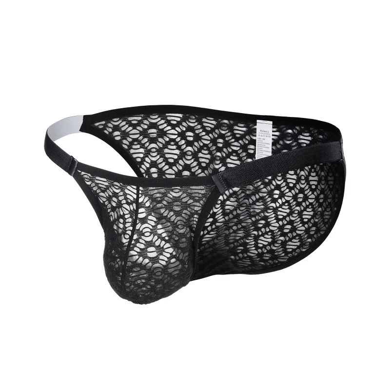 Men Sexy Panties Perspective Lace U Convex Pouch Underwear High Split Bikini Slip Low-Waist Transparent Briefs Calzoncillos