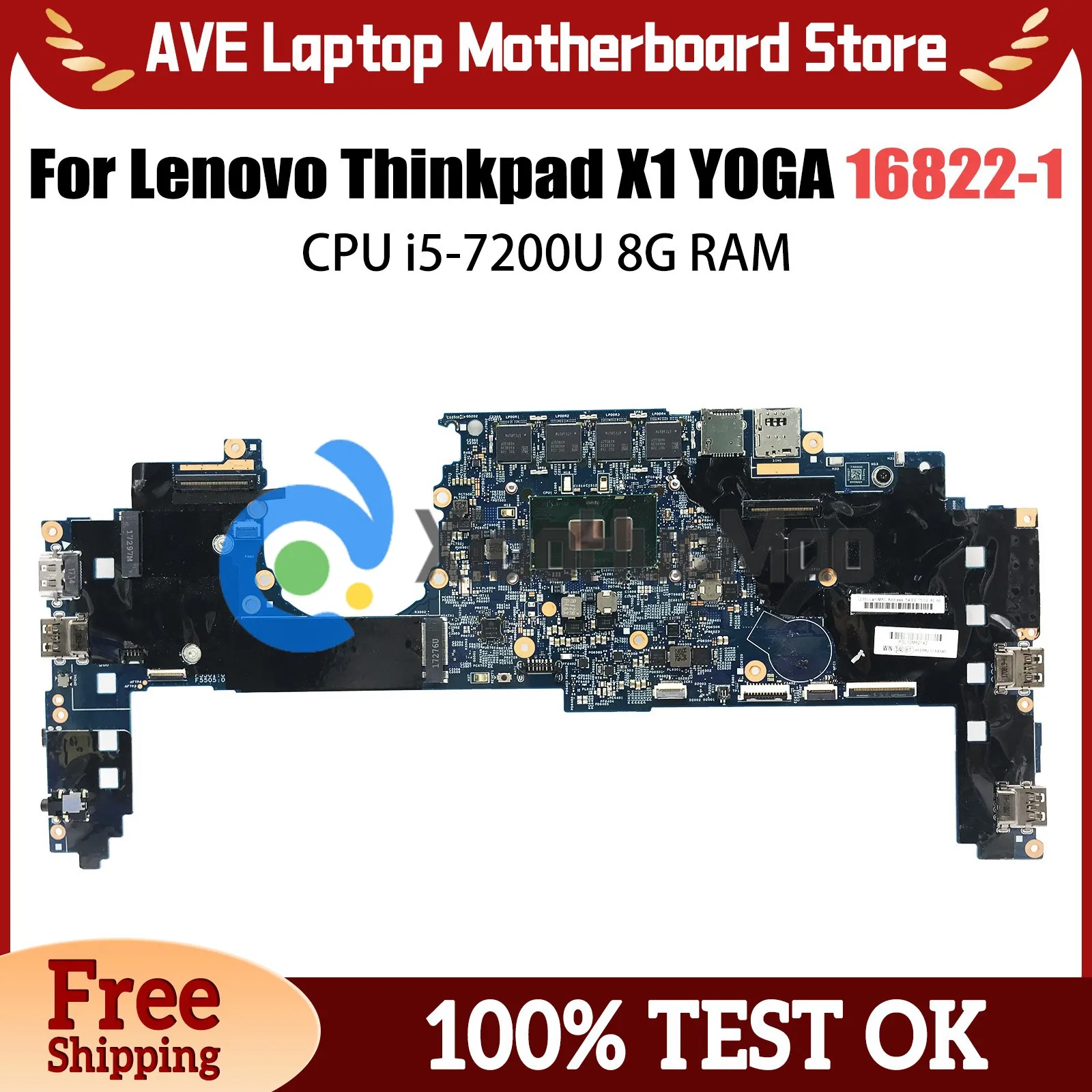 

Laptop motherboard For LENOVO Thinkpad X1 YOGA Mainboard 16822-1 01YR141 With i5-7200U CPU 8G RAM DDR4 Full Tested