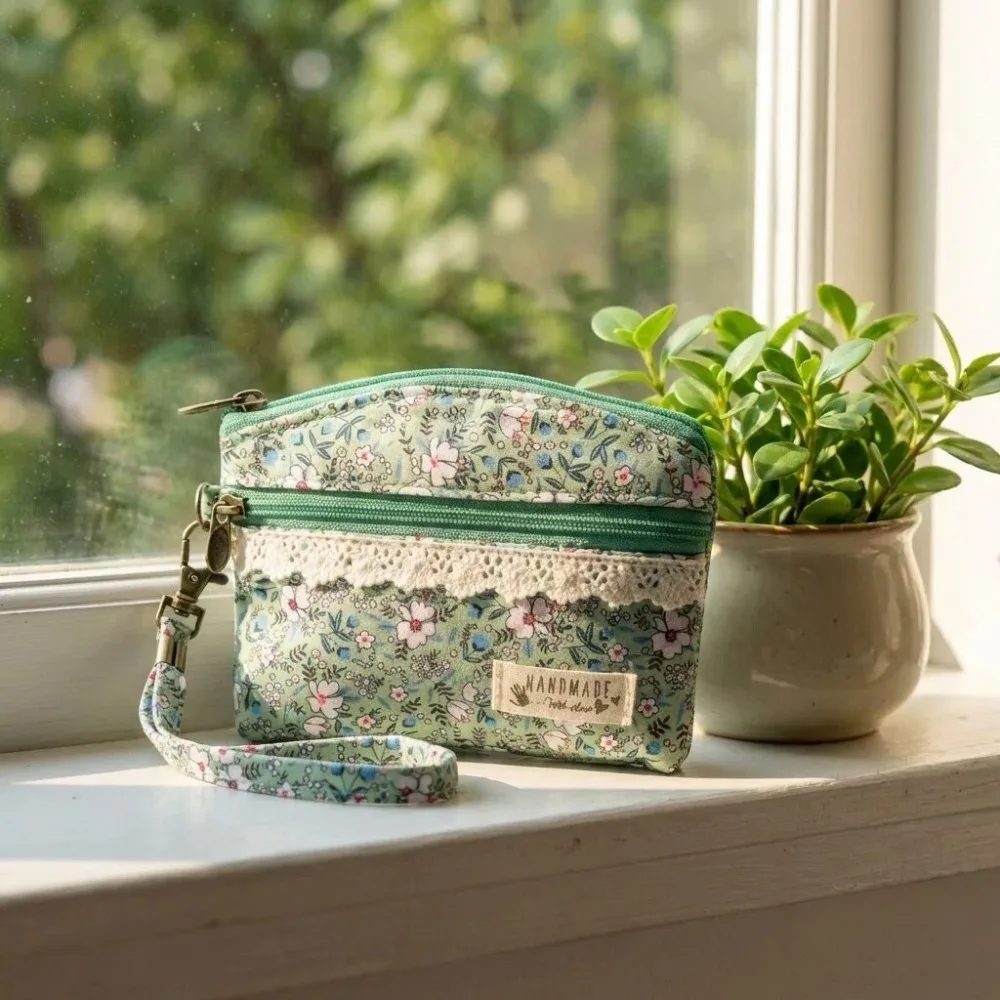 Fashionable Printed Coin Purse, Earphone Cable Storage Bag, Sanitary Pad Storage Bag, Small Handheld Wallet, Fresh Floral Cotton Coin Purse, Portable Mini Storage Pouch, Earphone Bag, Clutch Bag