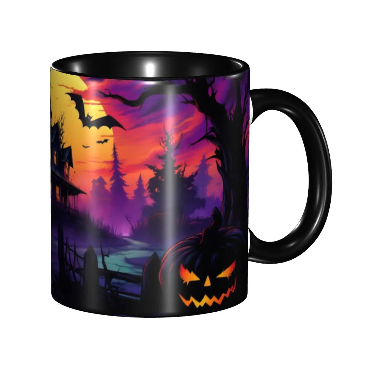 Halloween Pumpkin Coffee Mugs Novelty Bat Horror Village Night Cup For Home