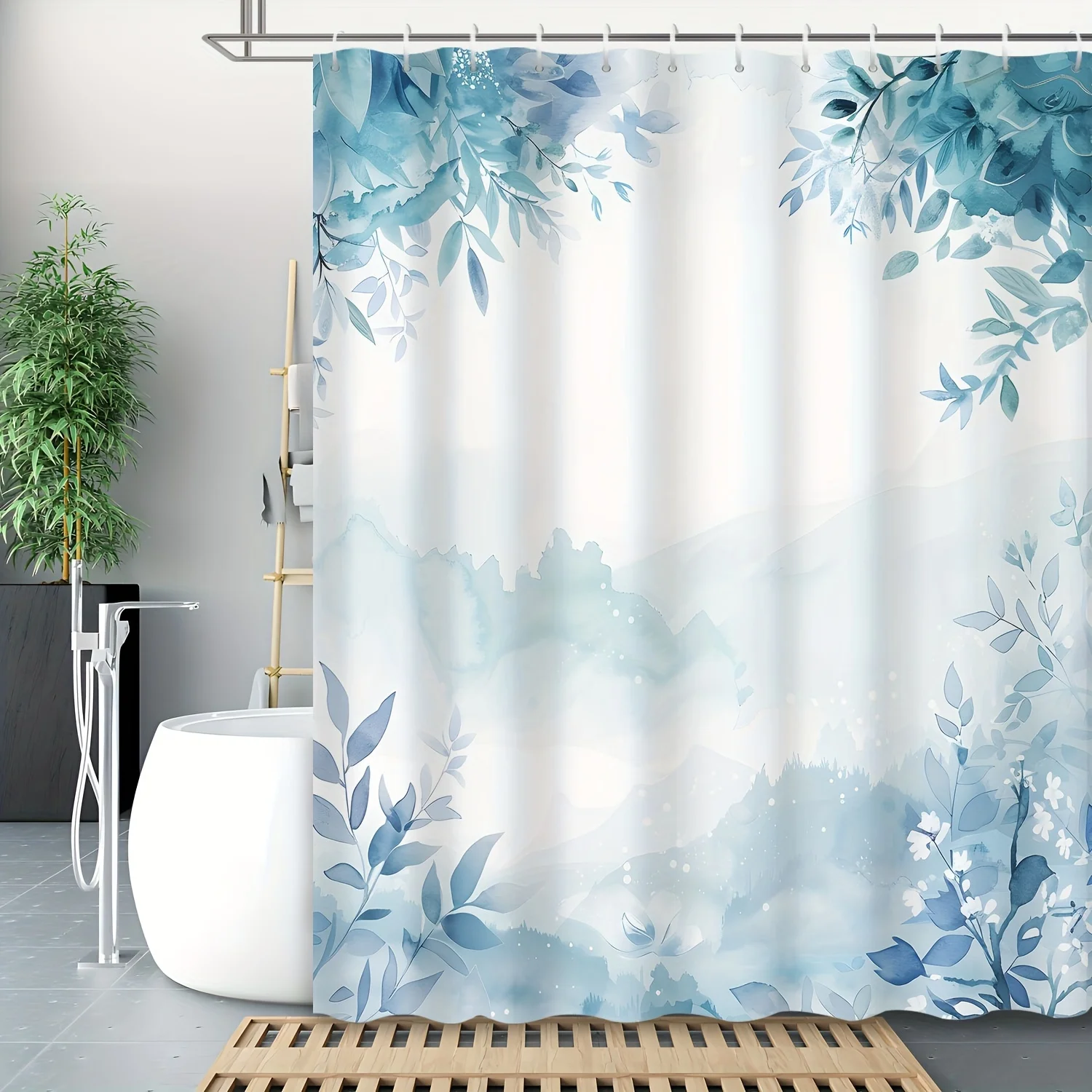 

1 шт. акварельная занавеска для душа с рисунком листьев эвкалипта, полиэфирная ткань, можно стирать в машине, подходит для украшения ванной комнаты