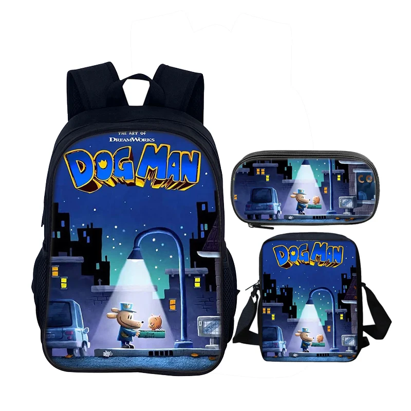 3 pcs set Child School Dogman Cartoon Backpack with shoulder Bags ,Pencil Bags School Bags for Boys Girls Best Gift
