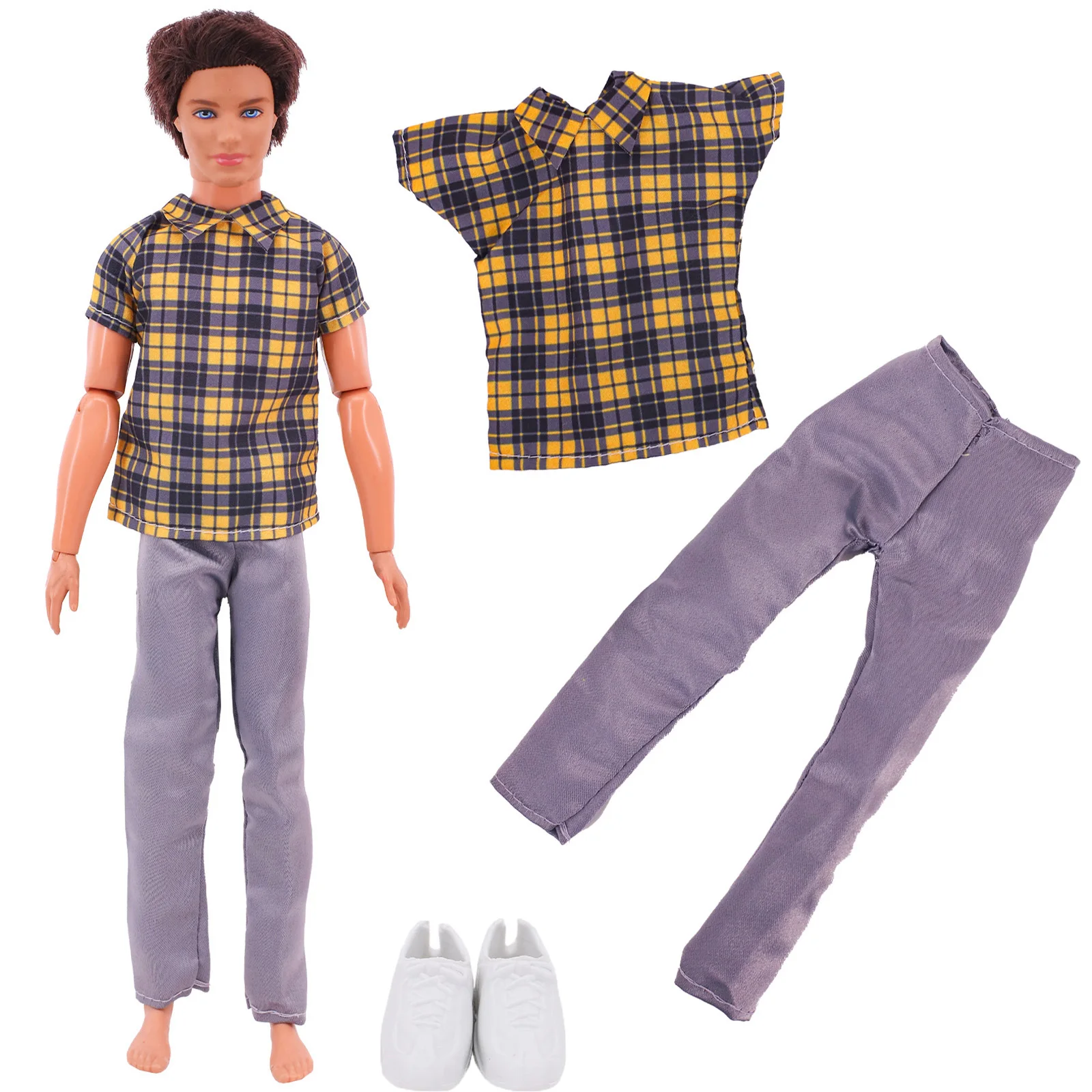 Ken\'s Clothes T-shirt + Trousers + Men\'s Leather Shoes For 30Cm American Doll Clothes 1/12 BJD Suit Girls DIY Toys Birthday Gift