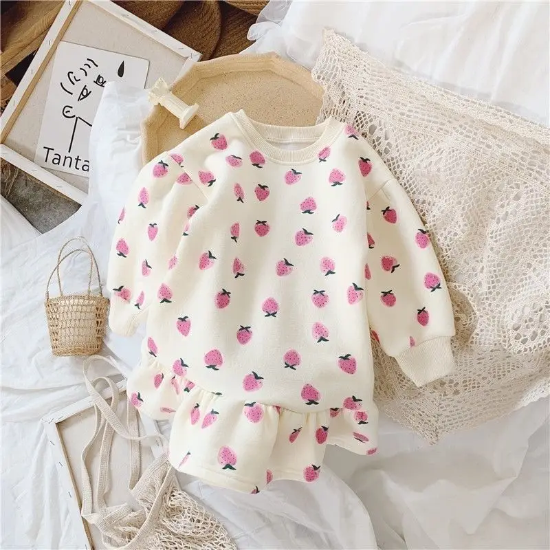 Girls' Cotton Plush Sweatshirt Dress Baby Autumn Winter Clothes Long Sleeve Casual Fashion Bud Dress 1-12T image 5