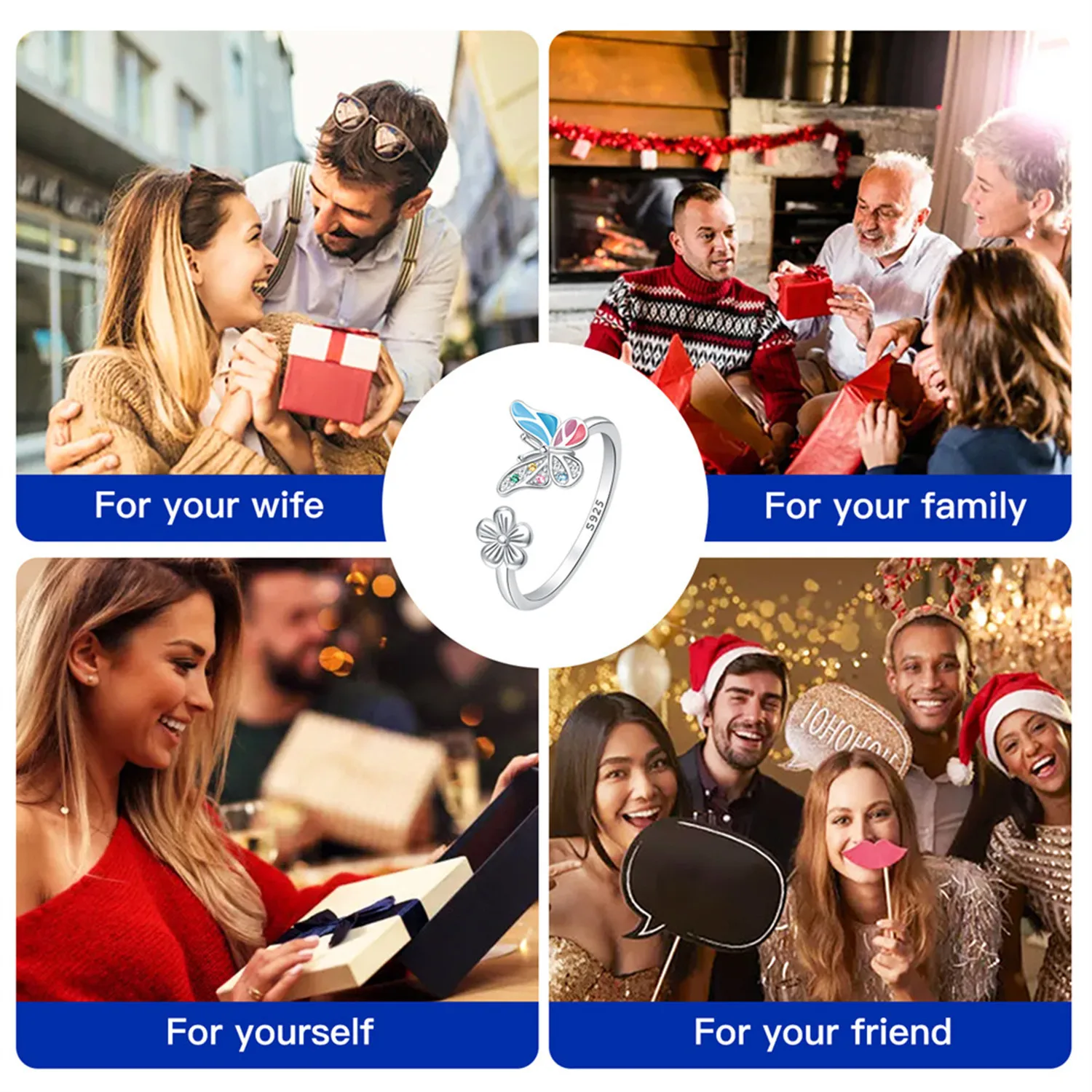 PANPOKI S925 فضة فراشة الحشرات زهرة افتتاح الدائري للنساء الأصلي البنصر مجوهرات هدايا الحفلات العصرية #4