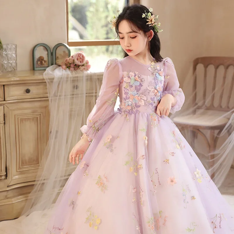 2023 Festive Dress for Girl Baby Evening Dresses Children Princess Appliques Ball Gown for Weddings Teens Christmas Costume