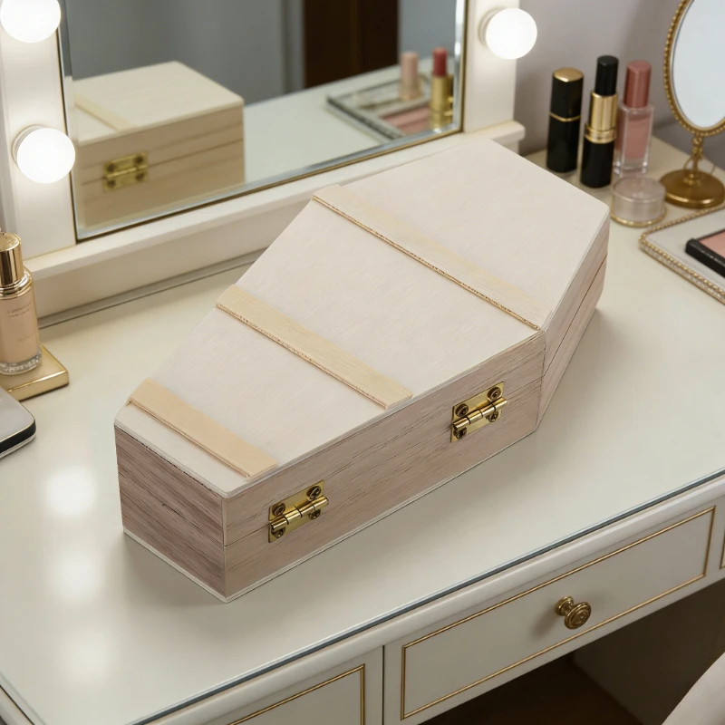 

1Pc DIY Halloween Coffin Box Unfinished Wood Small Funeral Keepsake Casket with Hinged Lid