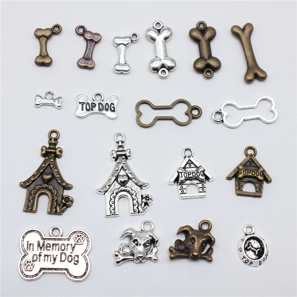 20 Stück Charms Knochen Hundehaus Charms Anhänger Herstellung DIY handgemachte tibetische Bronze Silber Farbe Schmuck