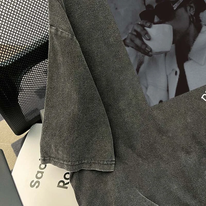 여성용 퓨어 코튼 반팔 티셔츠 소녀 여름 빈티지 티셔츠 캐주얼 다목적 중간 길이 탑 티셔츠