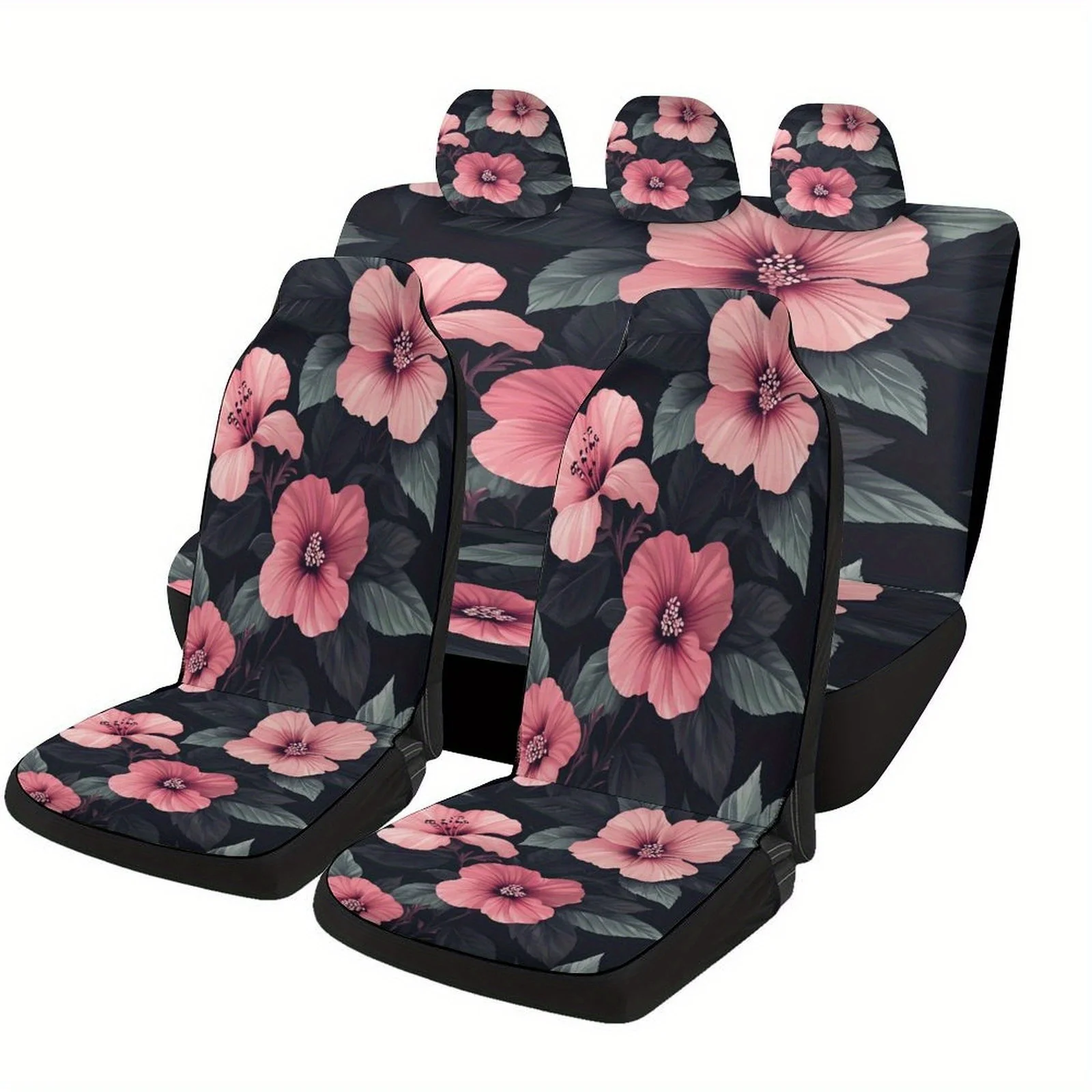 

Pink Hibiscus Flowers Themed Car Seat Cover Set For Most Cars, Fashion Novelty Car Seat Protector Covers Full Set, Universal Ca