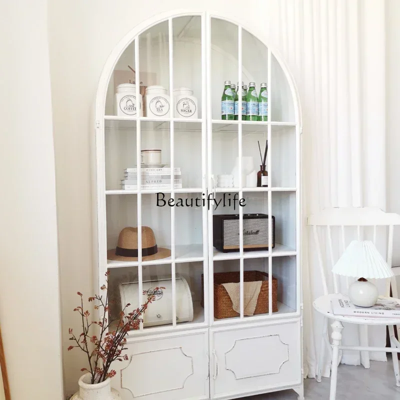 

5556 French Retro Glass Door Cabinet Sideboard Storage Cabinet