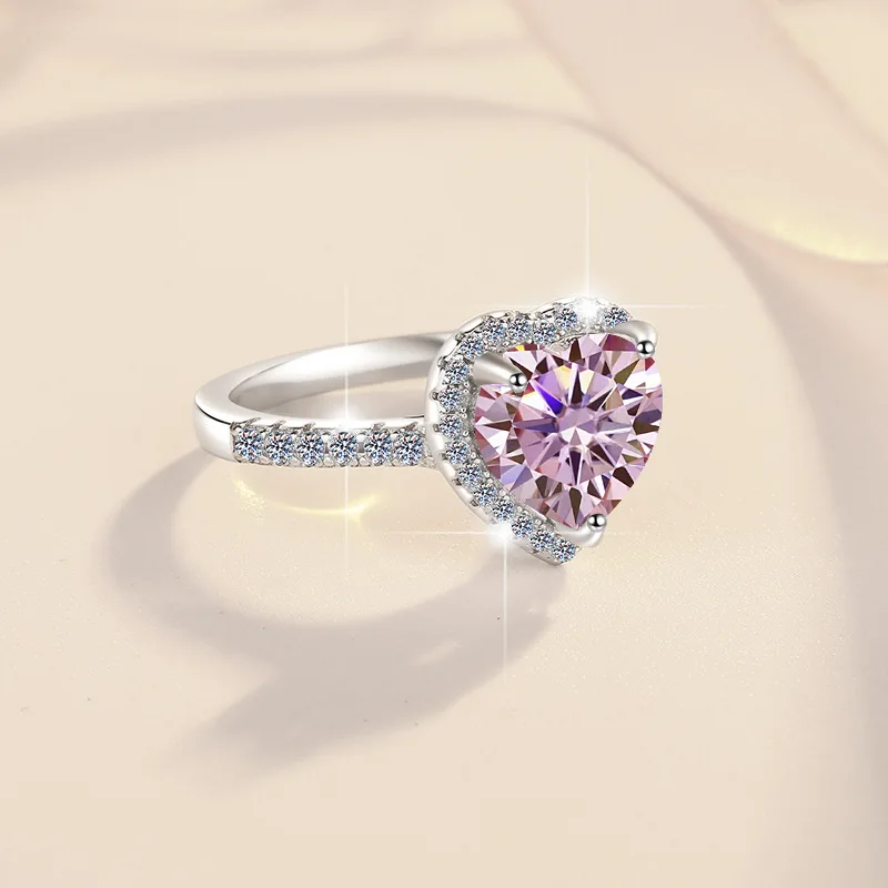 

Роскошное кольцо с розовым сердцем для женщин, 2 карата муассанита, платина PT950 - Роскошное кольцо с розовым сердцем, 2 карата, сияющее, идеальный подарок на праздник