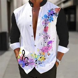 Men's shirt long-sleeved fashion cardigan music notes shirt Hawaiian 3D printed shirt XS-6XL super large size shirt comfortable