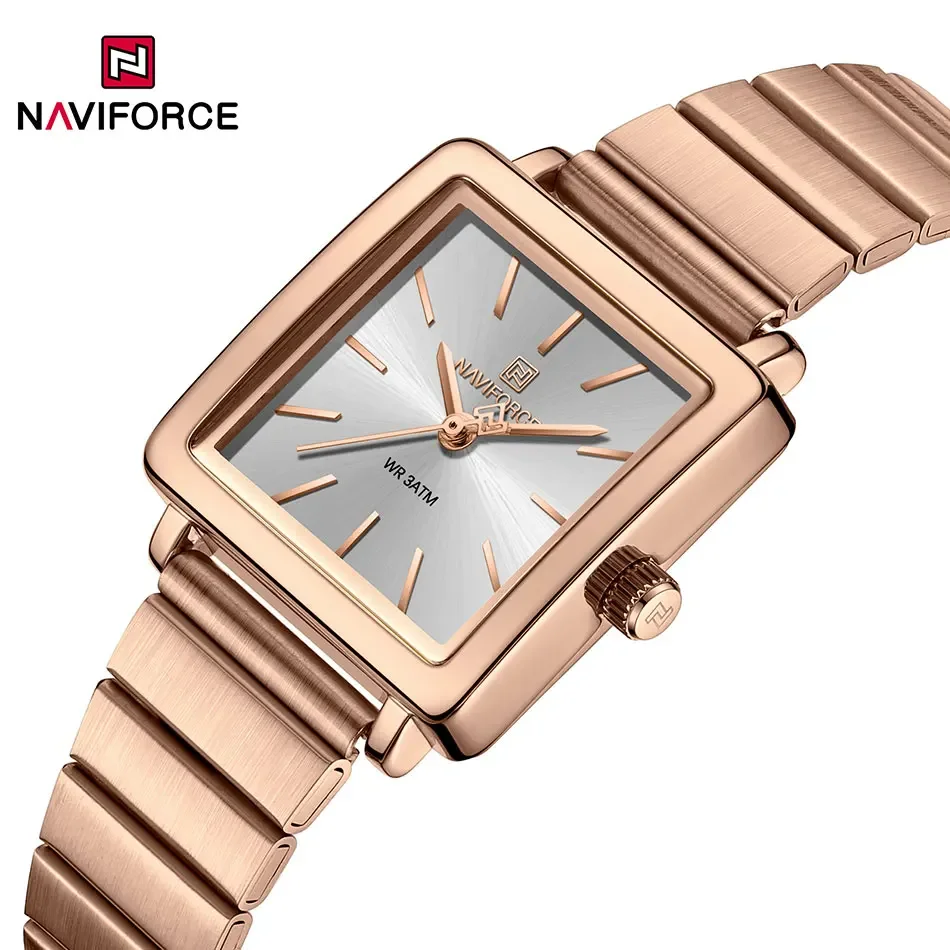 NAVIFORCE Women Watch Light Luxury Brand Stainless Steel Ladies Business Watches Female Square Simple Fashion Quartz Wristwatch