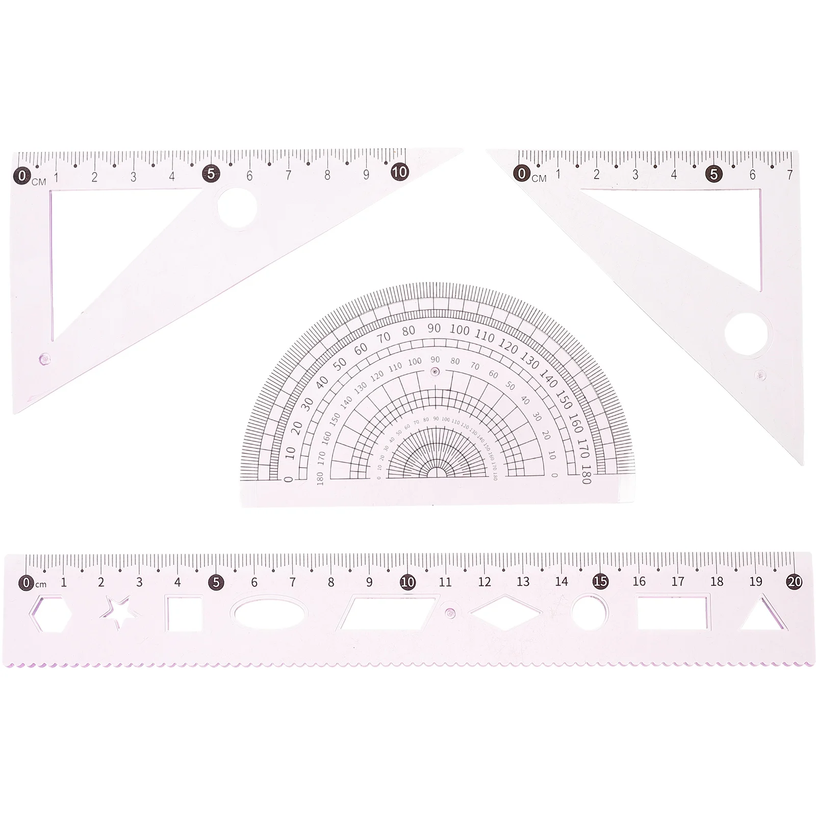 

3 Sets 20cm Pink Drafting Ruler Kit Multi-functional Tools Students Drawing Measuring Instruments Protractor Triangle