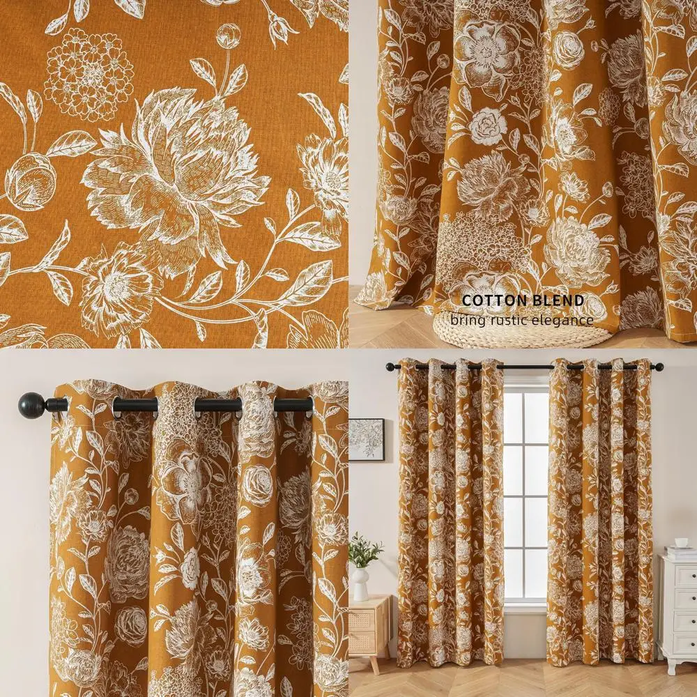 

Винтажные плотные шторы с оранжевым цветочным принтом пиона, 52 x 96, смесь хлопка, топ с люверсами для дома и офиса