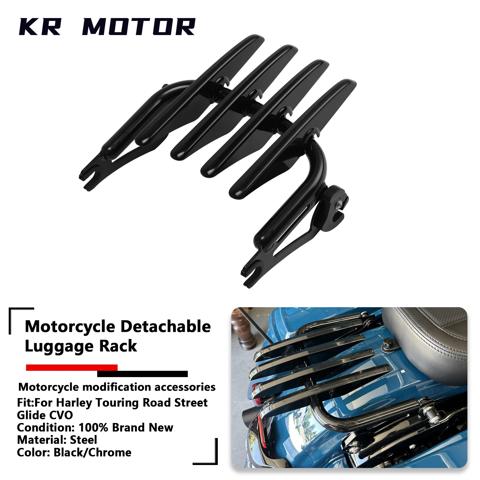 

Съемный багажник для мотоцикла, совместимый с Harley Touring Electra Glide, Road King, Street Glide, Road Glide, CVO 2009-2026