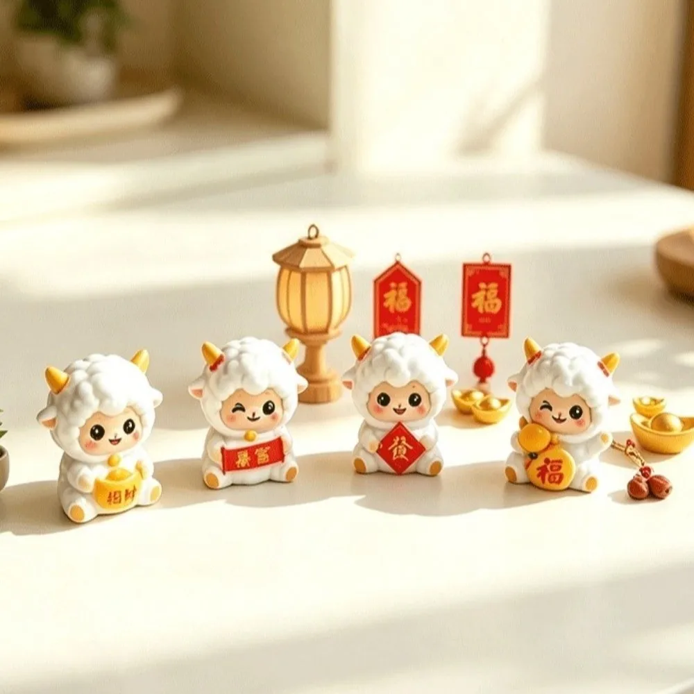 Cute Resin Year of The Goat Ornament Cute Design Lucky Theme Zodiac Figurines Cartoon Adorable Style Mascot Ornament Home Decor