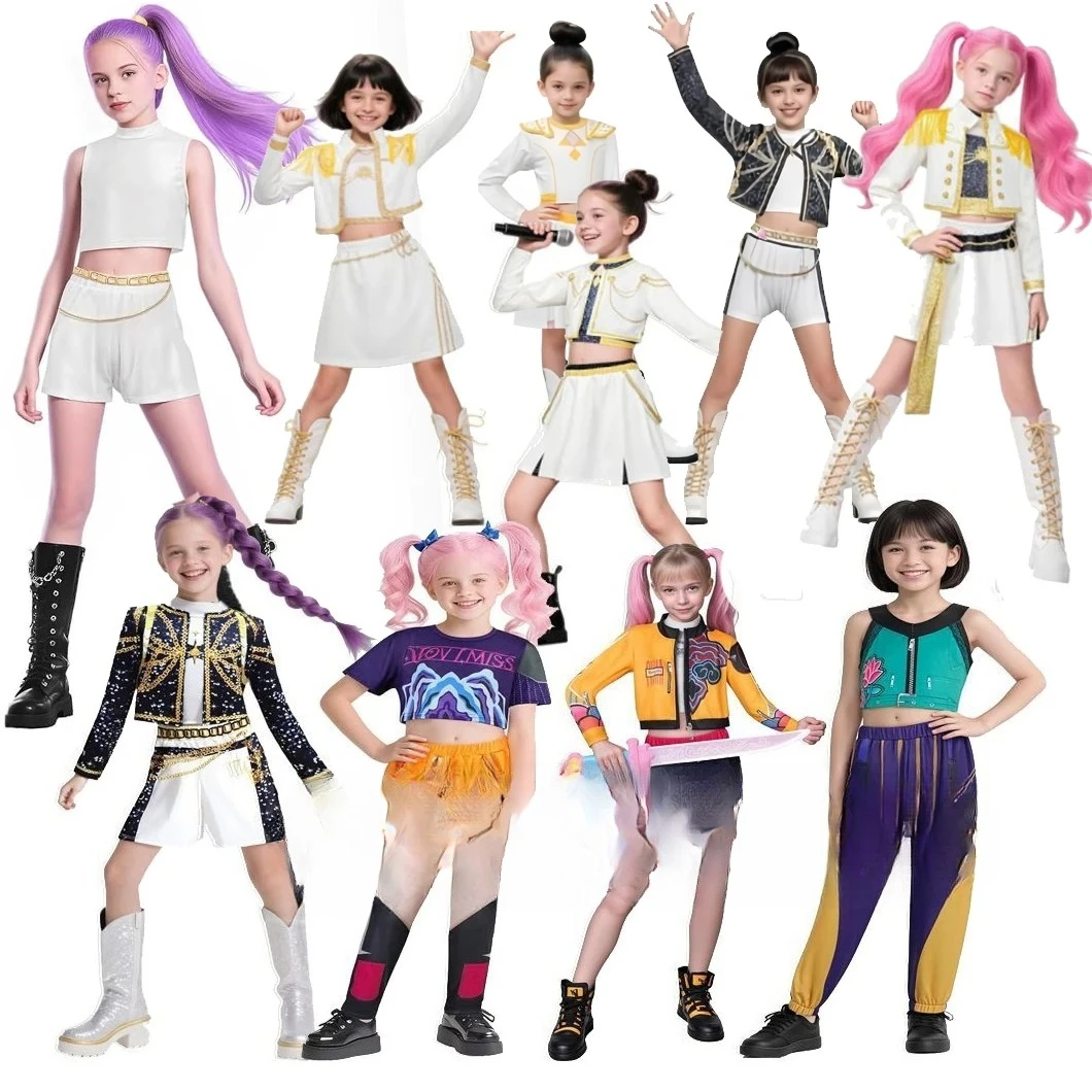 

Huntrix Golden Kpop Demon Hunters Rumi Mira Zoey Cosplay Costume Kids Girls Birthday Party Halloween Stage Performance Clothes