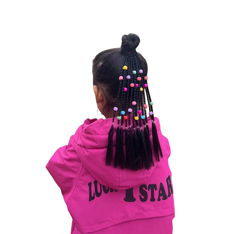 African Girl Wig Black Children Hair Accessories Kids Plait Fervor Hand-beaded Braid Headdress Baby Color Head Adornment Pigtail