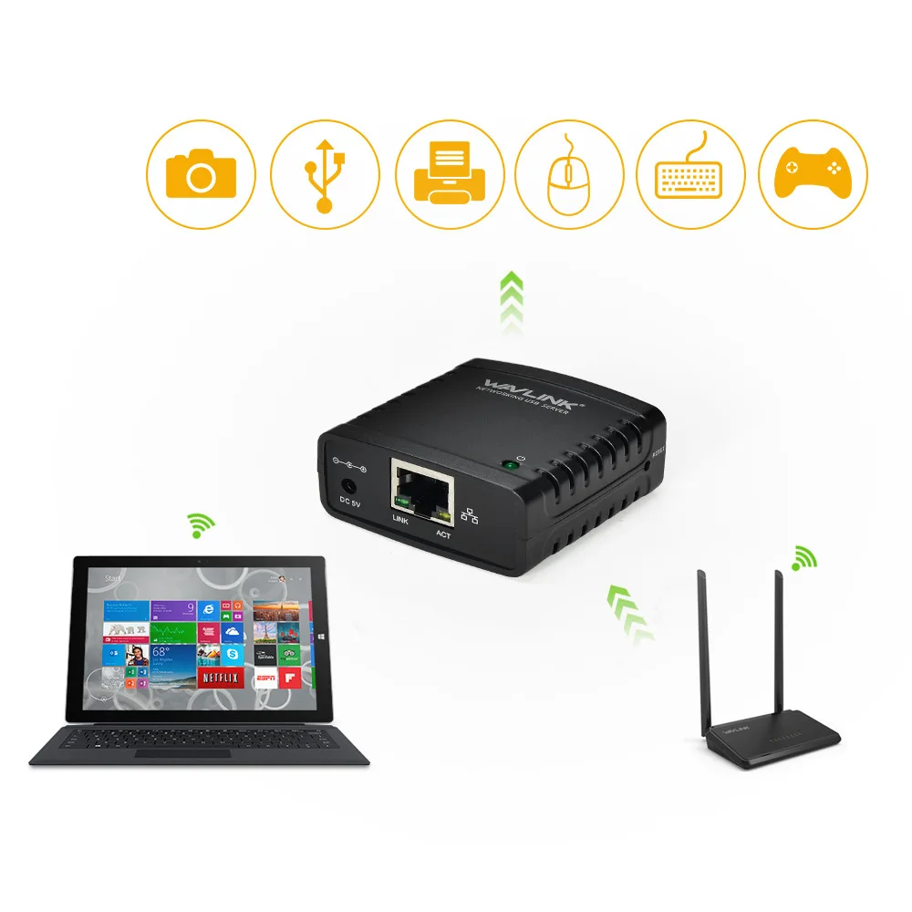 USB2.0 Network Print Server Capture RJ-45 TCP / IP LPR Allow To Configure, Monitor & Even Reset The Print Server Via Web Browser