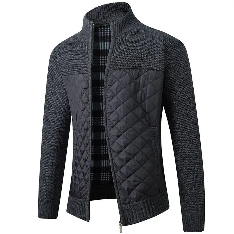 

Autumn Winter Men's Faion Sweater Thi Jaet Stand Collar Long Sve Splice Design Open Cardigan Youthful Vitali Sle