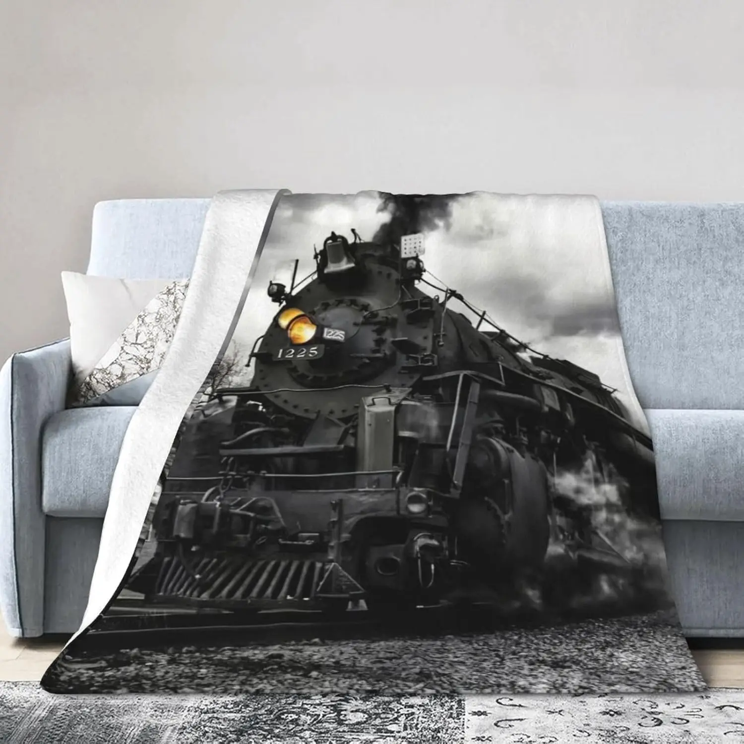

Steam Train Blanket Warm Cozy Flannel Fleece Throw Blankets Gifts for Car Sofa Couch Bed Decorative 60"X50"