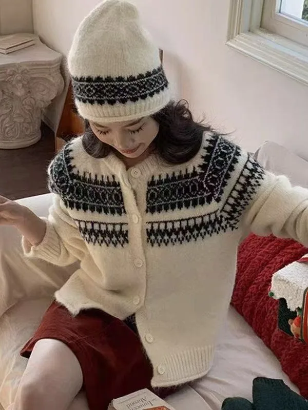 

Вязаный открытый кардиган в стиле ретро Fair Isle, женский свободный круглый свитер Ne, верхняя одежда, универсальный осенний новый вязаный топ