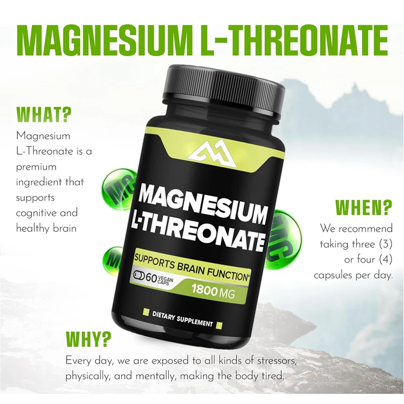 L-Threonate Magnesium Capsules 12% Purification -1800 mg -60 capsules - Provides 216 mg of elemental magnesium