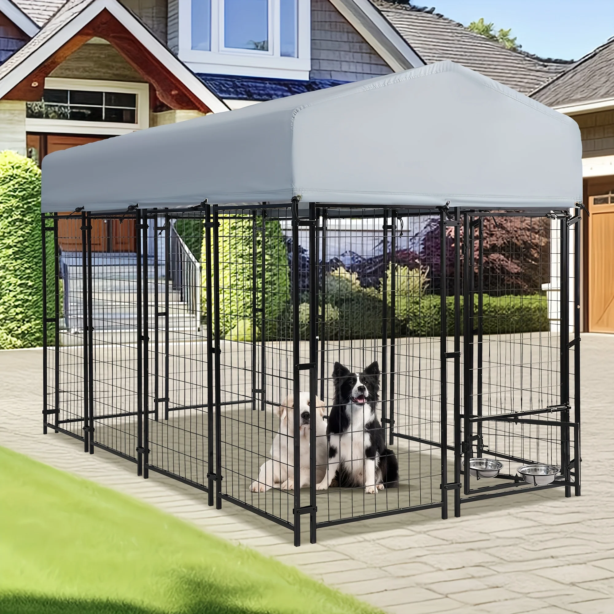 

Large Outdoor Dog Kennel Measuring 8X4X6 Feet - Sturdy Welded Wire Steel Playpen Enclosure for Dogs - Includes A, Uv-Resistant Cover And a Secure Lock for Your Backyard