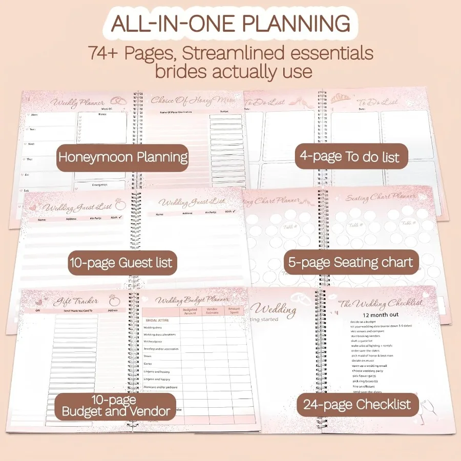 Wedding Planner Book Organizer: 12Month Checklist with Budget Tracker and Seating Chart For Bride's Engagement Preparation
