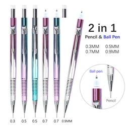 Creative Pencil Ballpoint Pen 2 In 1 Blue Ink 0.3 0.5 0.7 0.9mm Mechanical Pencil Multi Functional Writing Stationery Supplies