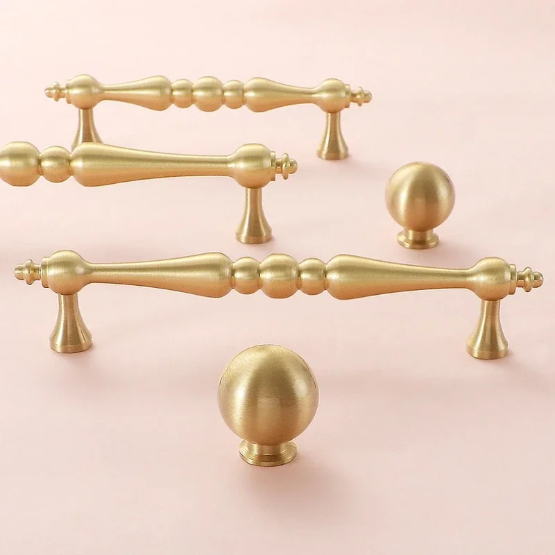 Gold Furniture Handle Brushed Brass Bedroom Kitchen Cabinet Handles Solid Copper Cupboard Wardrobe Pulls Dresser Drawer Knobs