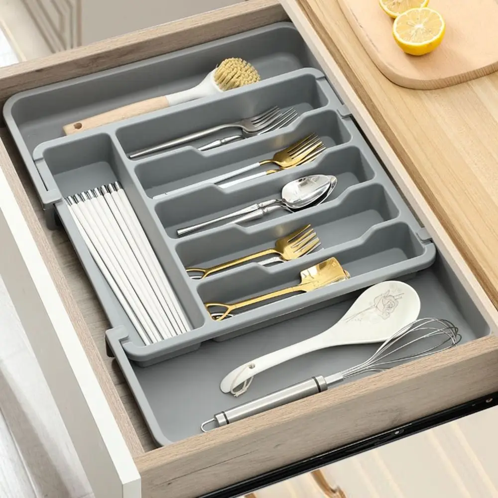 

Plastic Expandable Utensil Tray Large Capacity Waterproof Silverware Drawer Organizer Adjustable Flatware Storage Divider Spoon