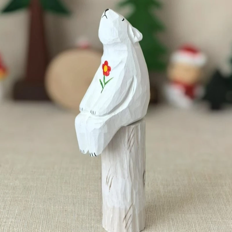 1 PC Stargazing Polar Bear Hand Carved Wood Statue Celestial Themed Desk Art Home Decor Gift Night Sky Inspired Animal Figurines