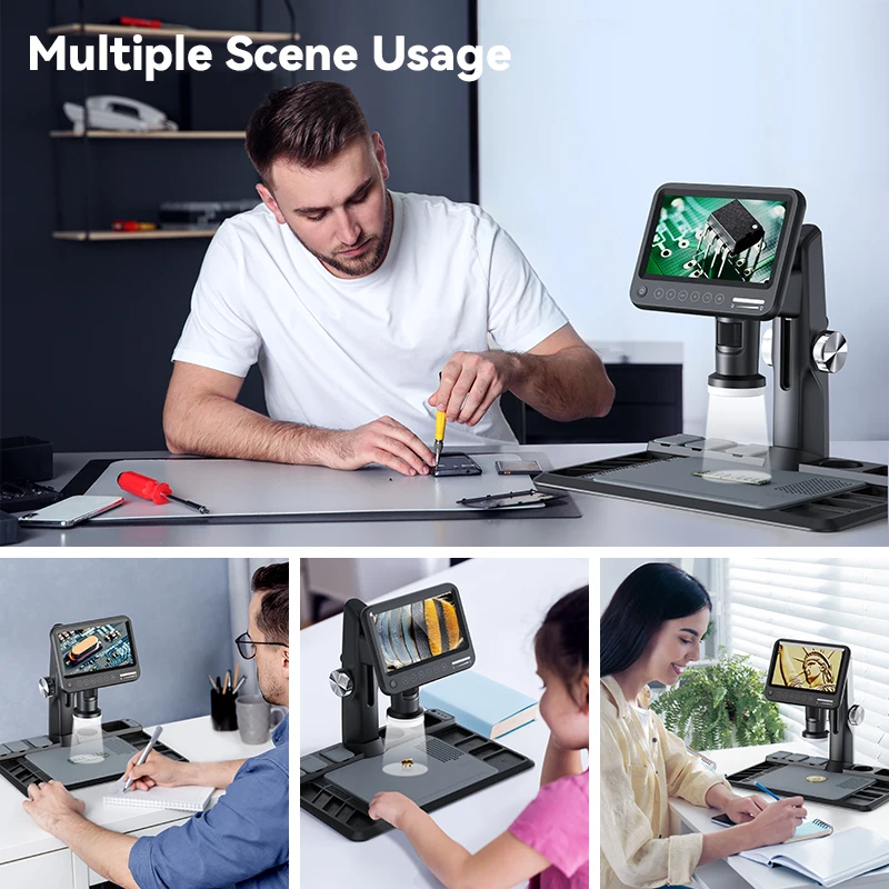 1600X Digital Microscope 12MP Electronic Video Microscopes 7 Inch IPS Screen Soldering Microscope with 28 LEDs with Windows/Mac