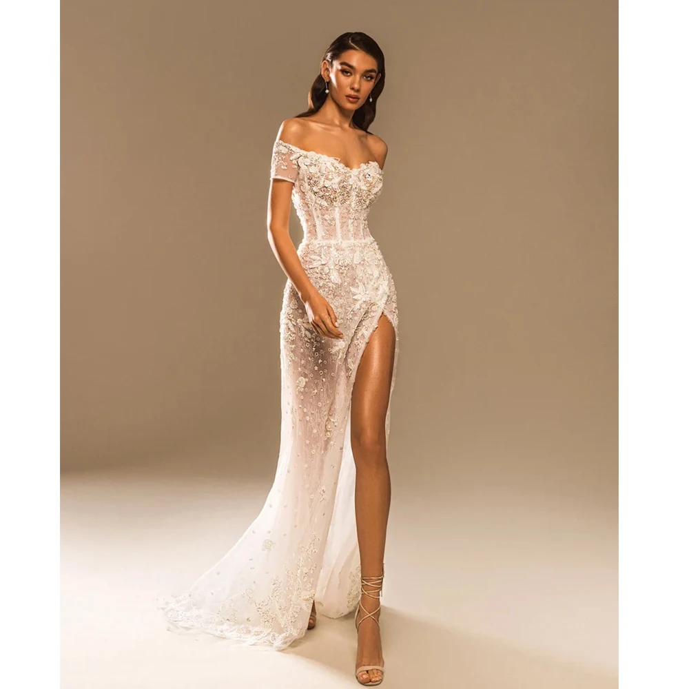 Off The Shoulder Wedding Dresses For Women 2026 Sweetheart Appliques Beading Sequined Vestidos De Novia Split Bridal Gowns