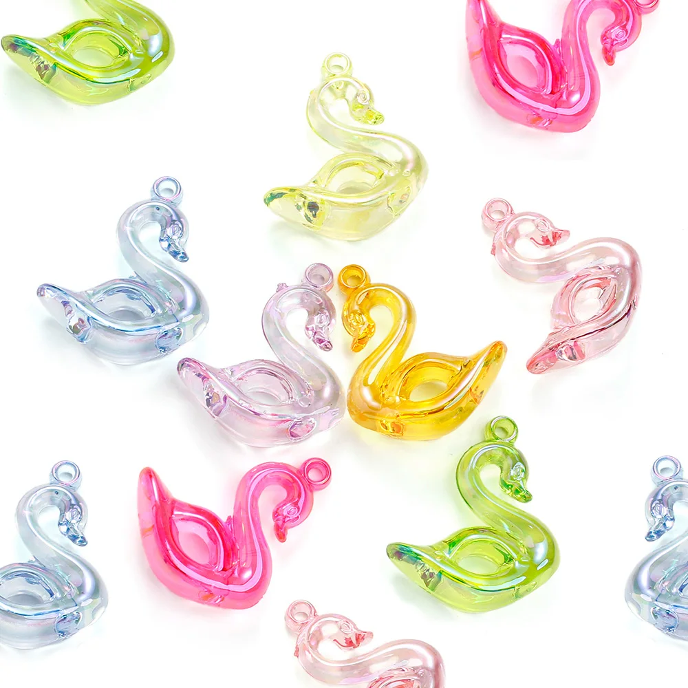5 Stück gemischte Farben transparente Farbverlauf-Acryl-Schwan-Anhänger im niedlichen Y2K-Stil für Handarbeiten und DIY-Schmuckzubehör – Detail 7