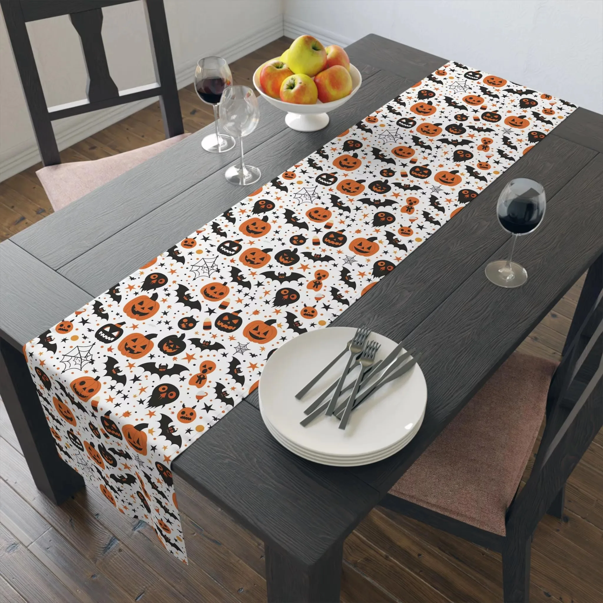 Halloween Grimace Pumpkin Table Runner, Fall Placemats for Kitchen Dining Party and Home Decor