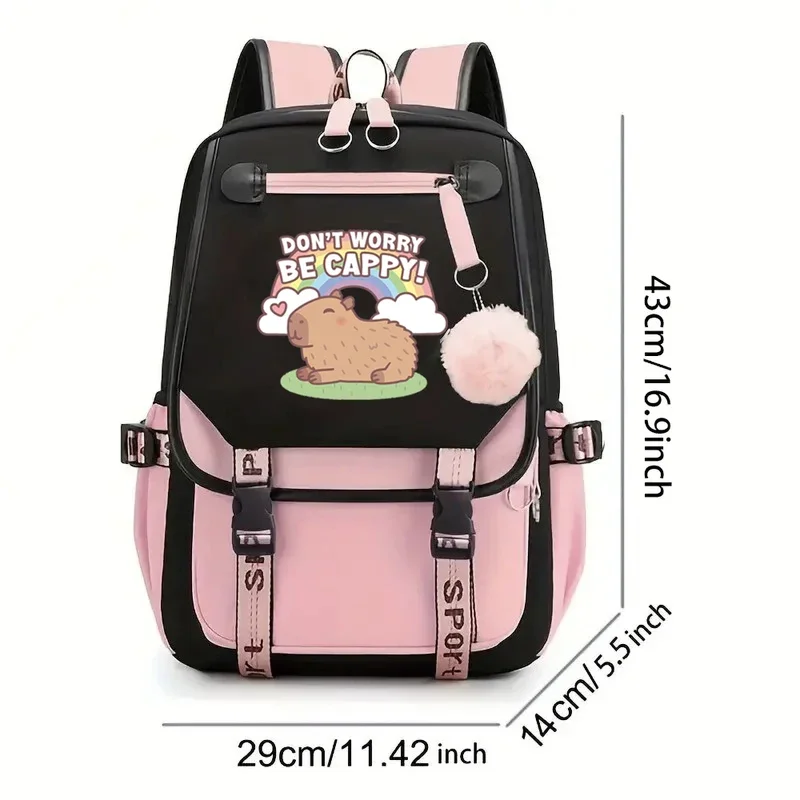 Cute capybara and rainbow fashion girl backpacks women shoulder bag high school schoolbag