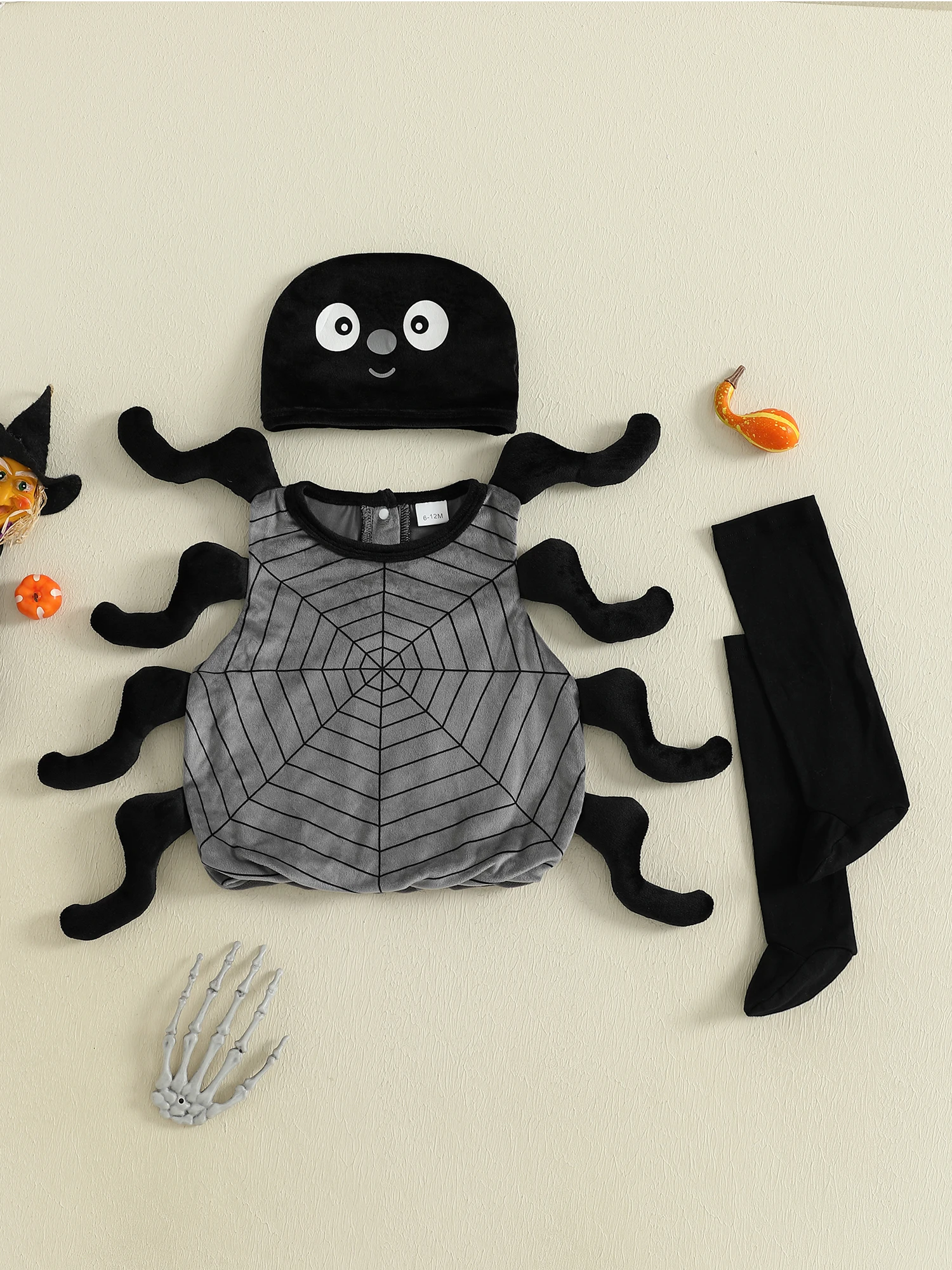 Infant Halloween Pumpkin Costume Romper with Hat and Socks Set for Baby Boys Girls Party Outfit Dress up Clothes